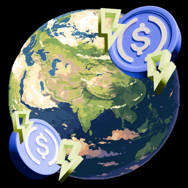 A globe represeting fast paymebts with USD